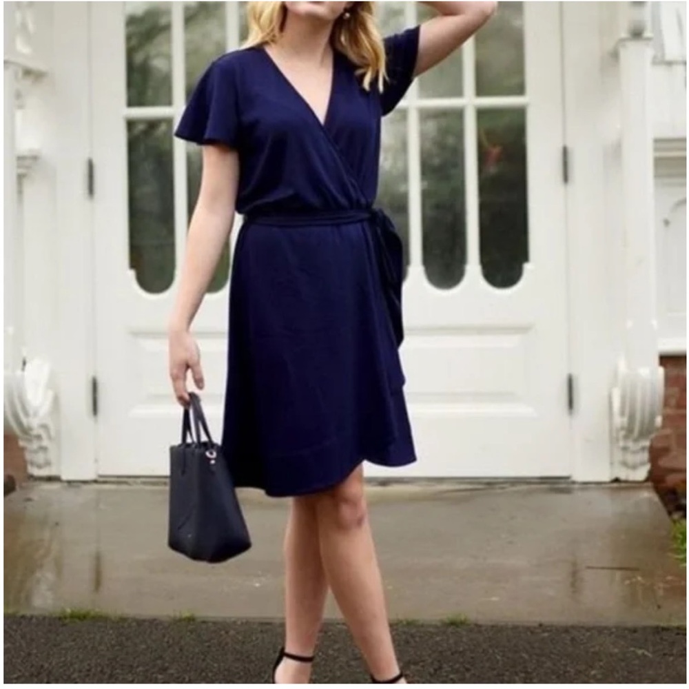 Draper James Flutter Sleeve Wrap Dress, Nassau Navy, Size Small